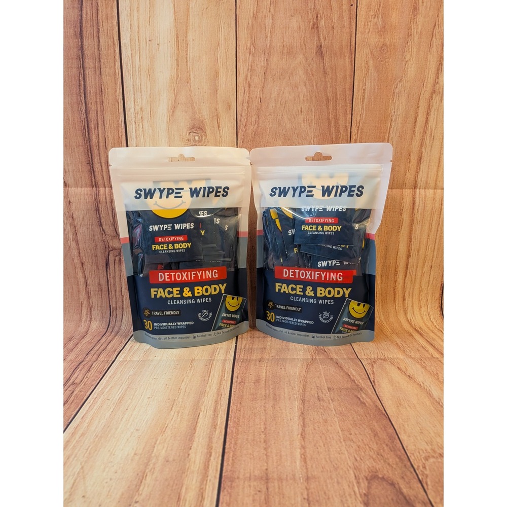 2X Swype Wipes Detoxifying Face and Body Cleansing Wipes 60 Individually Wrapped